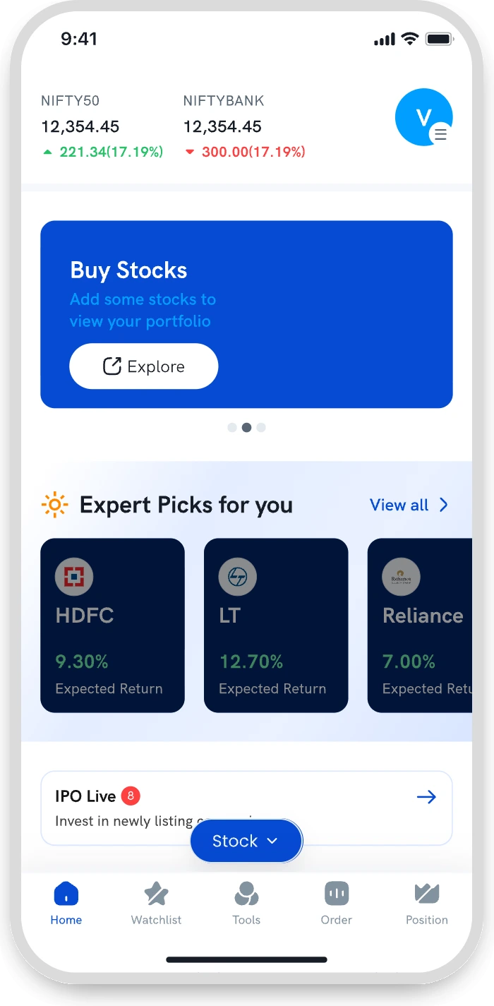 Exploration: a floating Stock button above the bottom navigation on Home