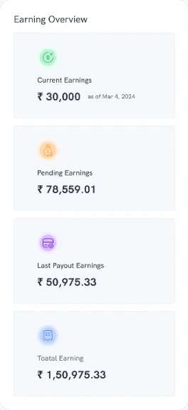 Earning Overview: Current Earnings, Pending Earnings, Last Payout Earnings and Total Earning